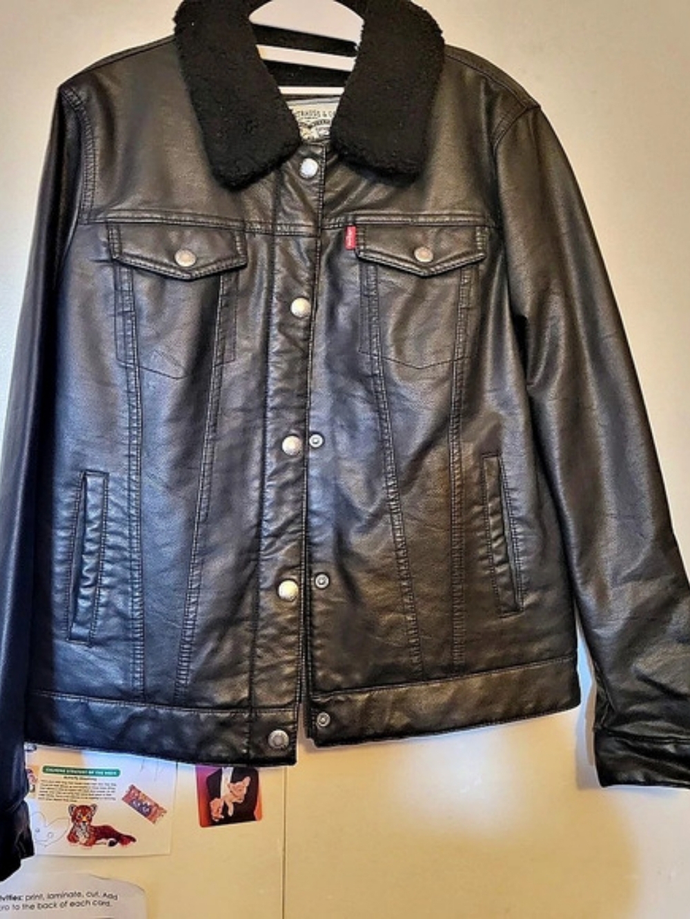 Levi's Women's Sherpa Lined Black Faux Leather Jacket Size Large